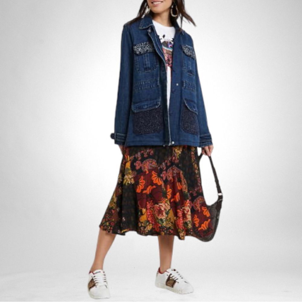 NWT DESIGUAL Mizuki Denim Sequin Belted Parka Jacket XL - Picture 13 of 16